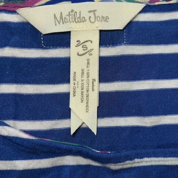 Matilda Jane Clothing MJ Blue White The Road Ahead Elbow-Sleeve Maxi Dress sz S - Picture 5 of 8